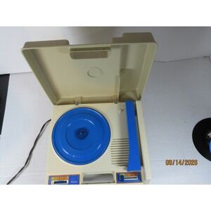 Vintage 1978 Fisher-Price 825 Portable Record Player Tan Blue Works 33 45 RPM
